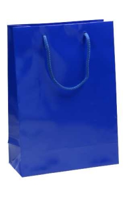 Kadotasje Donker Blauw Glanzend Met Koord Rome 22x10x31cm 10stuks