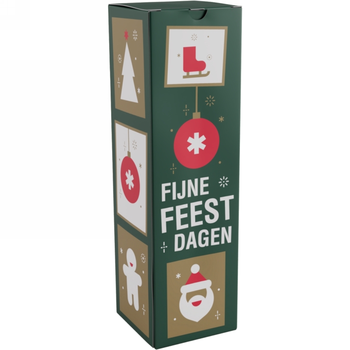 Wijndozen 1-Fles Fijne Feestdagen Groen 9.5x9.5x33cm 10stuks
