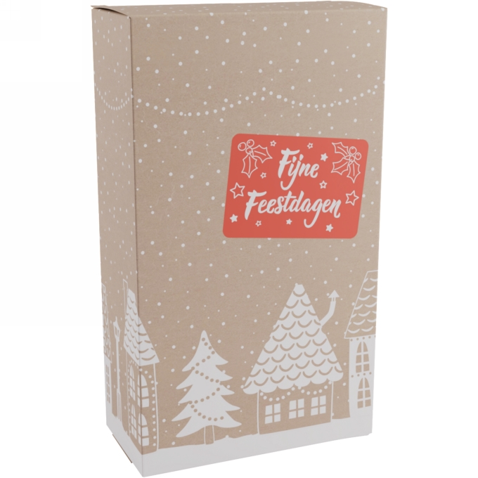 Wijndozen Huisjes Fijne Feestdagen voor 2 fles 19x9.5x33cm 10stuks