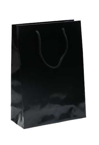 Kadotasjes Rome Uni Zwart Glanzend Met Koord 22x10x31cm 10stuks Kadotasjes Rome Uni Zwart Glanzend Met Koord 22x10x31cm 10stuks