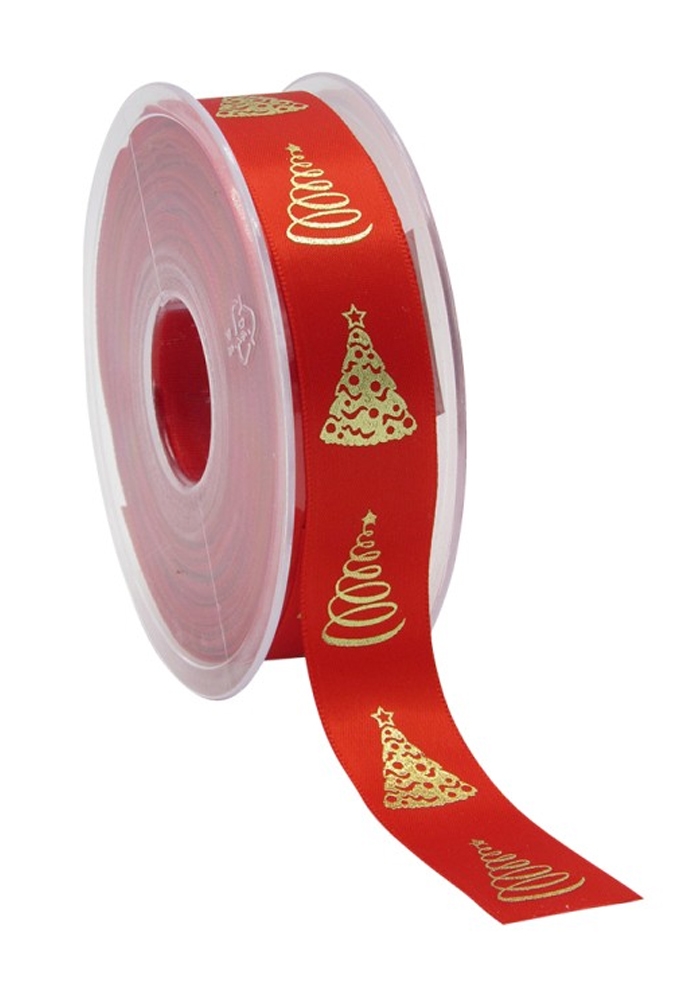 Kerstlint Satijn Lint Kerstboom Rood & Goud  23mm x 25meter