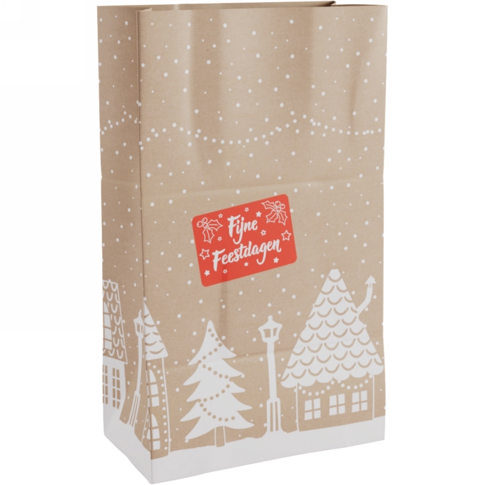 Kerstzak Kraft Fijne Feestdagen 20xx10x30cm 50stuks