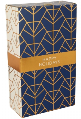 Wijndozen Happy Holidays Blauw Koper voor 2 fles 19x9.5x33cm 10stuks