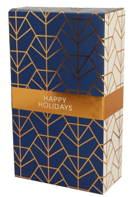 Wijndozen Happy Holidays Blauw Koper voor 2 fles 19x9.5x33cm 10stuks