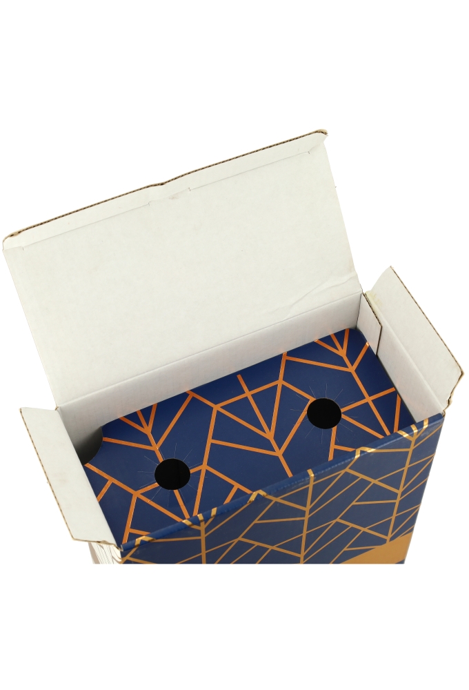 Wijndozen Happy Holidays Blauw Koper voor 2 fles 19x9.5x33cm 10stuks