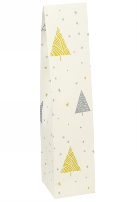 Wijnzak 1-Fles Wit Kerstboom Goud & Zilver 9.5x9.5x41cm 25stuks