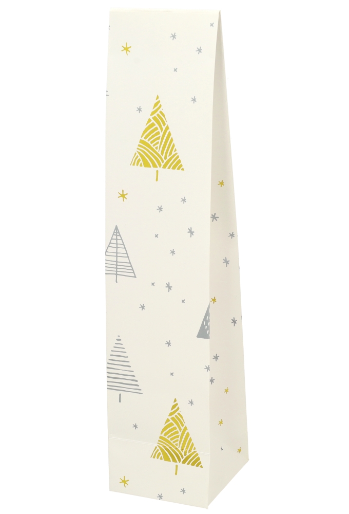 Wijnzak 1-Fles Wit Kerstboom Goud & Zilver 9.5x9.5x41cm 25stuks