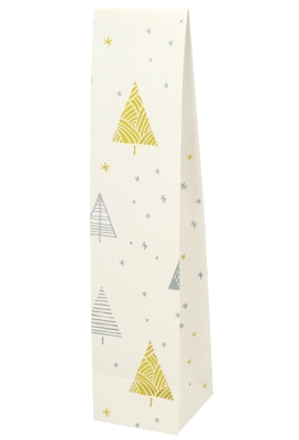 Wijnzak 1-Fles Wit Kerstboom Goud & Zilver 9.5x9.5x41cm 25stuks