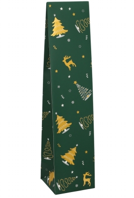 Wijnzak 1-Fles Groen Kerstboom Goud & Zilver 9.5x9.5x41cm 25stuks