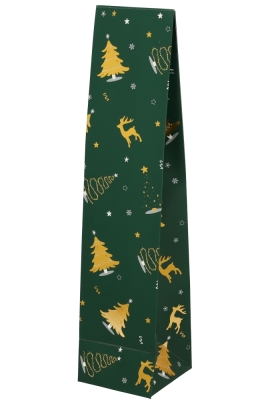Wijnzak 1-Fles Groen Kerstboom Goud & Zilver 9.5x9.5x41cm 25stuks