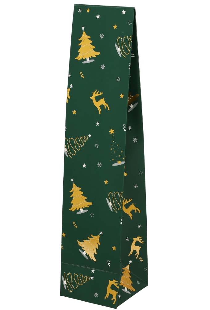 Wijnzak 1-Fles Groen Kerstboom Goud & Zilver 9.5x9.5x41cm 25stuks