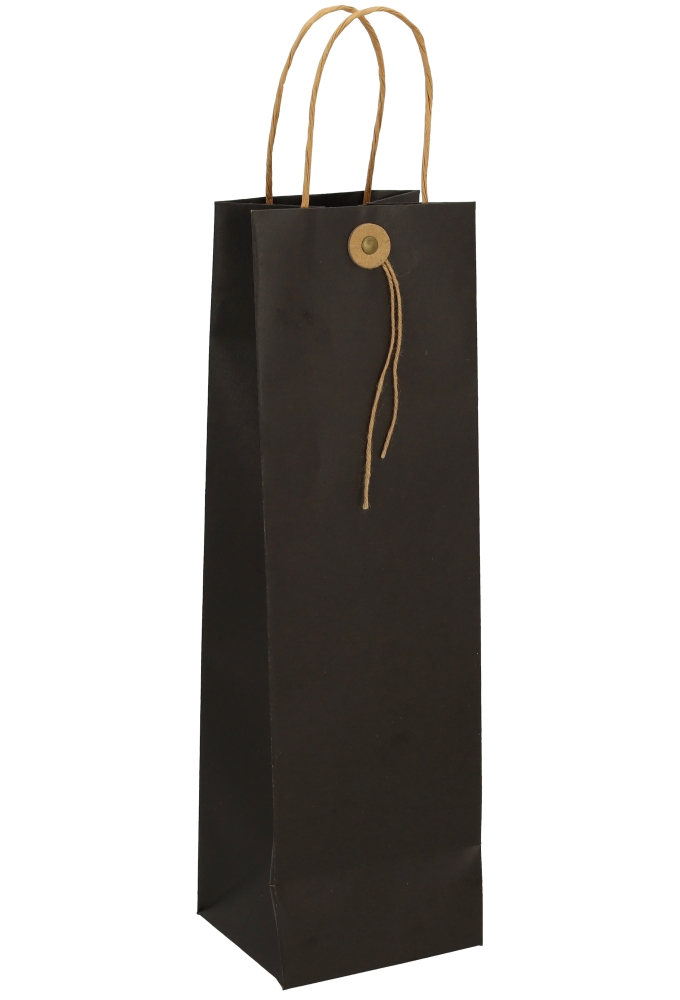 Wijntasjes 1fles Zwart Met Knop & Hengsel 11x10x36m 10stuks