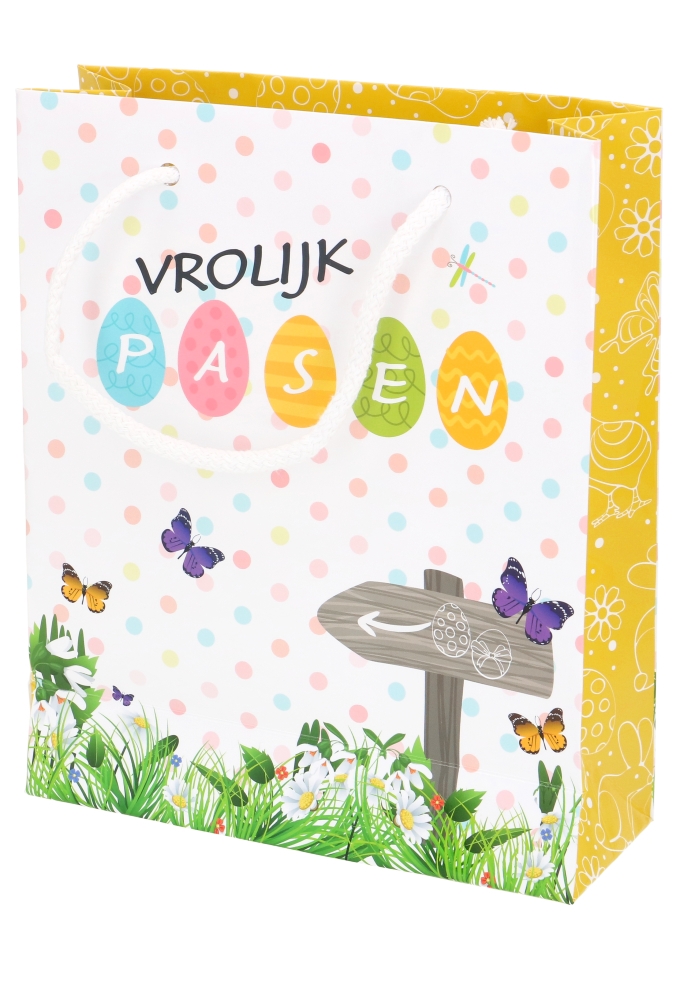 Paastasjes Vrolijk Pasen Geel 19x7x23cm 7stuks