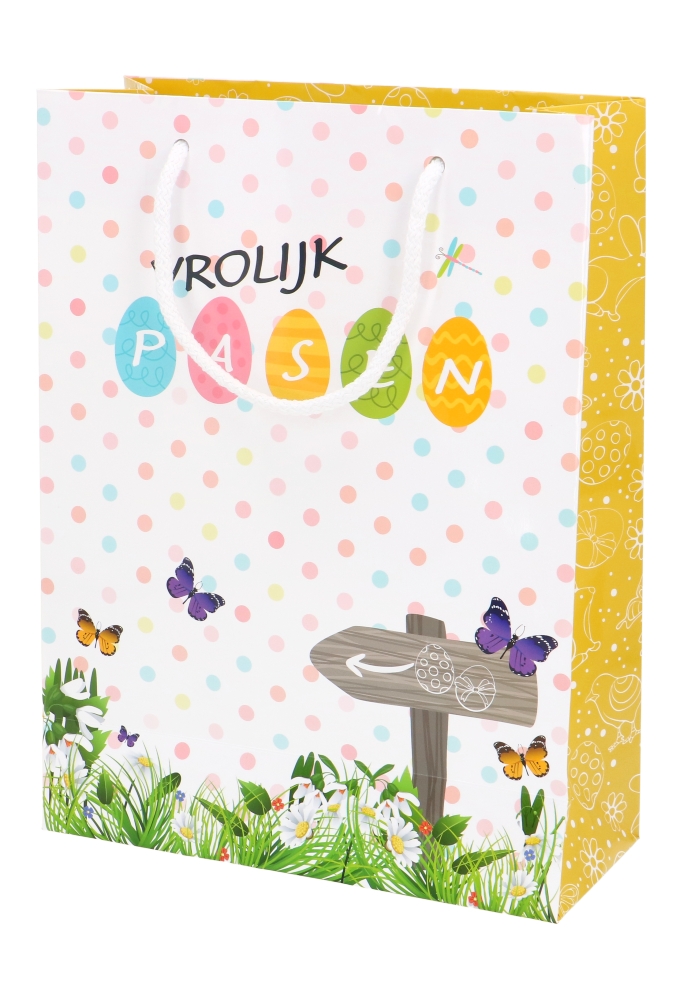 Paastasjes Vrolijk Pasen Geel 24x10x32cm 7stuks