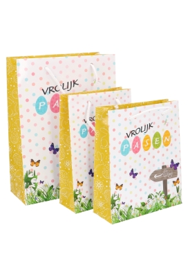 Paastasjes Vrolijk Pasen Geel 24x10x32cm 7stuks