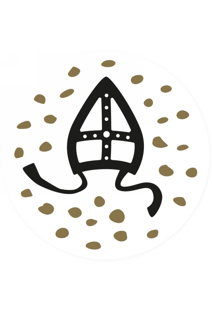 Etiketten Sint Mijter  Zwart Goud 40mm 500stuks OP IS OP