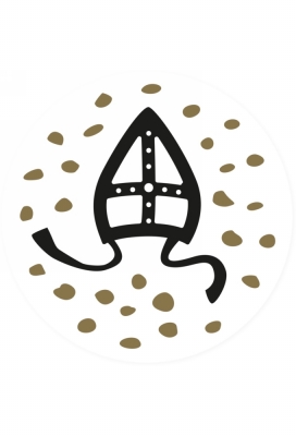 Etiketten Sint Mijter  Zwart Goud 40mm 500stuks OP IS OP