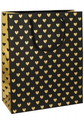 Kadotasjes Liefde Golden Hartjes Black 26x12x32cm 10stuks