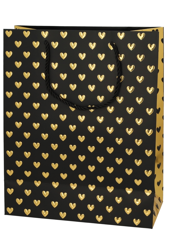 Kadotasjes Liefde Golden Hartjes Black 26x12x32cm 10stuks