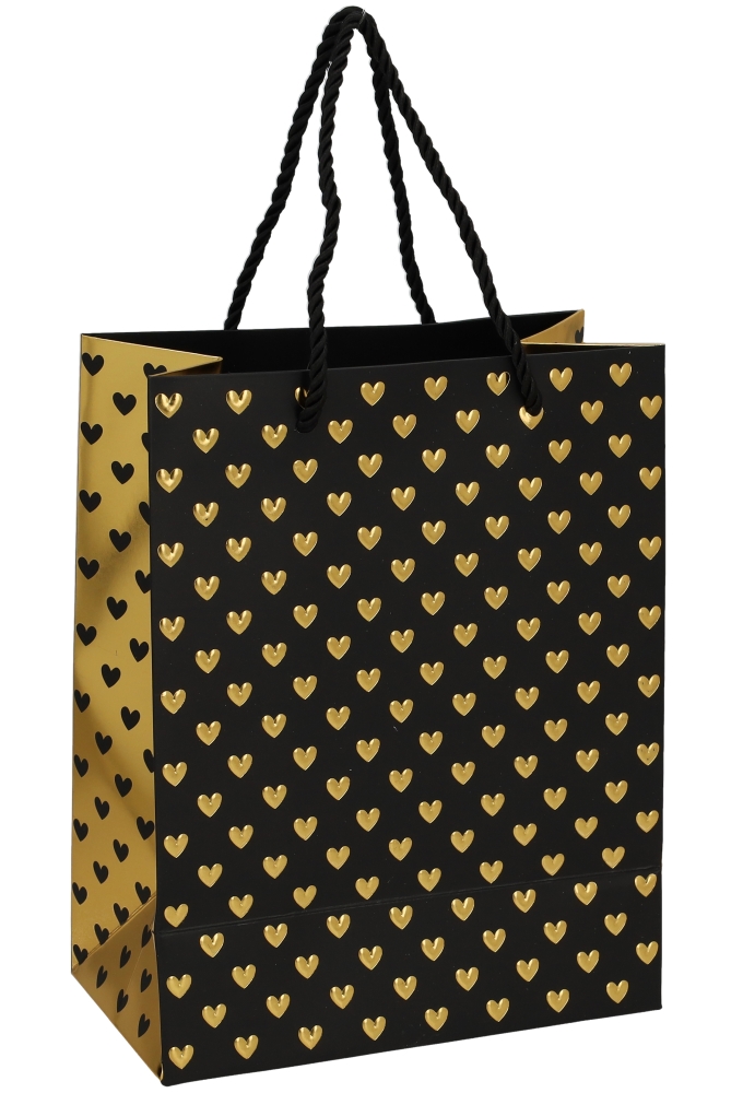 Kadotasjes Liefde Golden Hartjes Black 26x12x32cm 10stuks