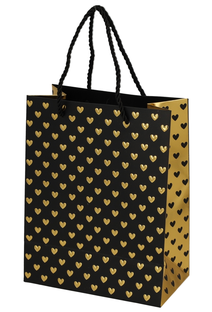 Kadotasjes Liefde Golden Hartjes Black 26x12x32cm 10stuks