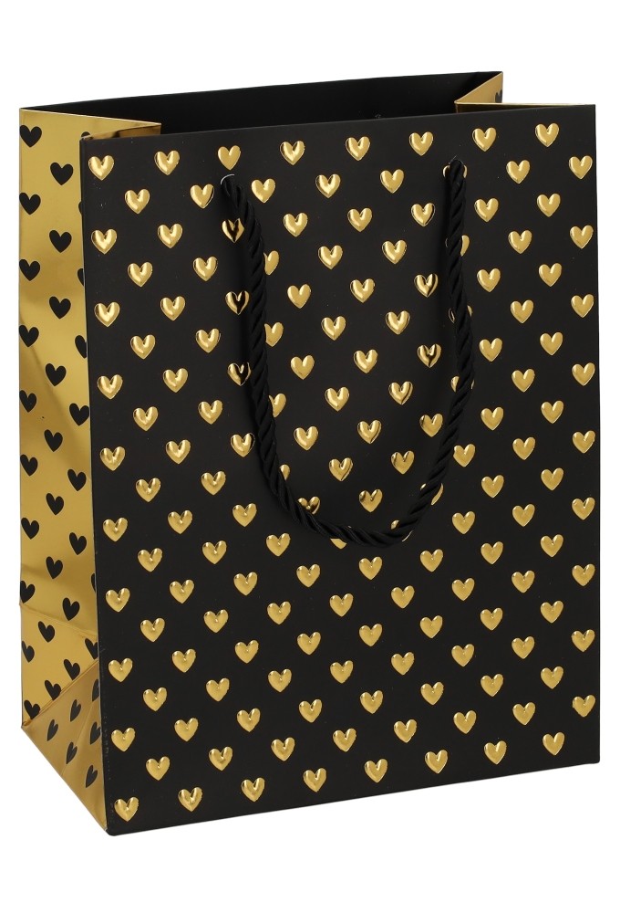 Kadotasjes Liefde Golden Hartjes Black 18x10x23cm 10stuks