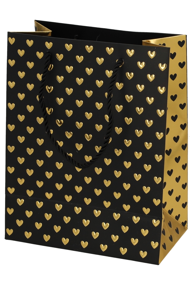Kadotasjes Liefde Golden Hartjes Black 18x10x23cm 10stuks