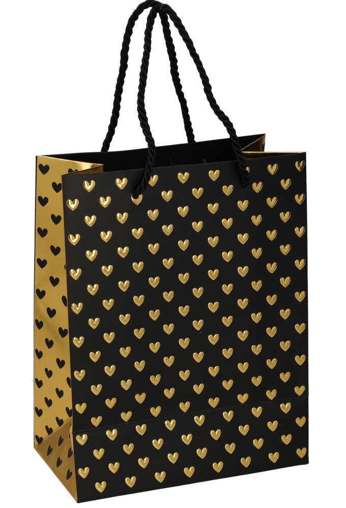Kadotasjes Liefde Golden Hartjes Black 18x10x23cm 10stuks