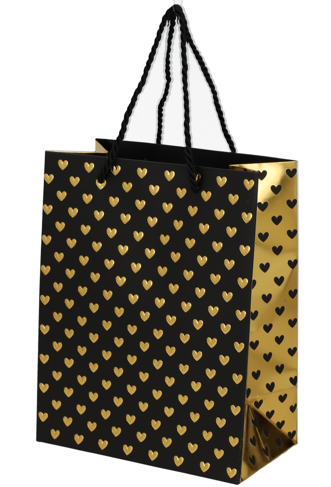 Kadotasjes Liefde Golden Hartjes Black 18x10x23cm 10stuks