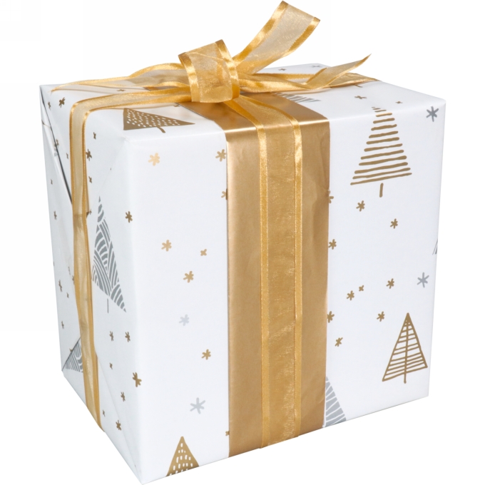 Kerstpapier Dubbelzijdig Under The Stars Goud Wit 50cm x 200meter