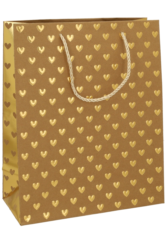 Kadotasjes Liefde Golden Hartjes Kraft 26x12x32cm 10stuks