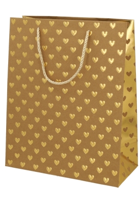 Kadotasjes Liefde Golden Hartjes Kraft 26x12x32cm 10stuks