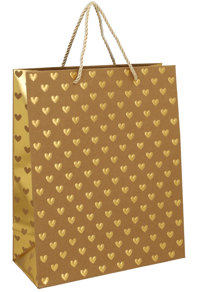 Kadotasjes Liefde Golden Hartjes Kraft 26x12x32cm 10stuks