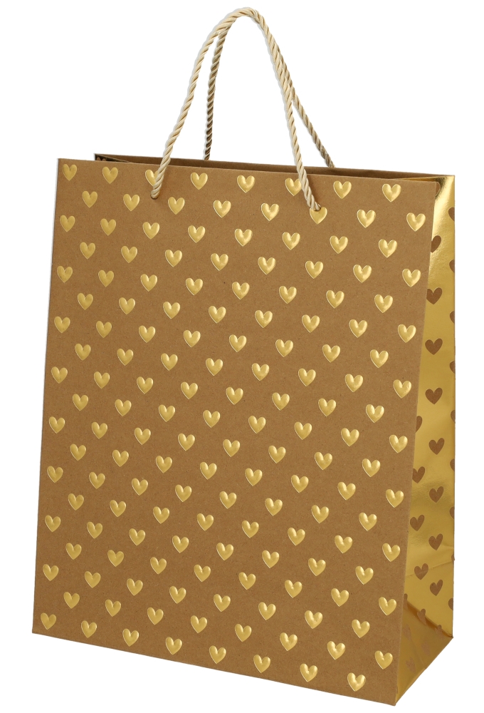 Kadotasjes Liefde Golden Hartjes Kraft 26x12x32cm 10stuks