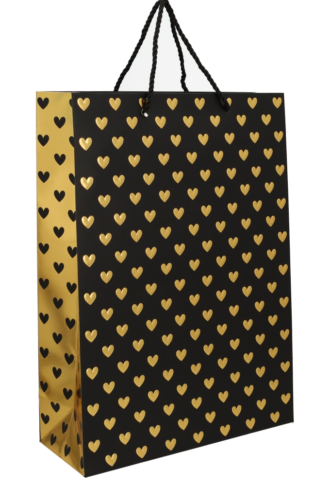 Kadotasjes Liefde Golden Hartjes Black 30x12x42cm 10stuks