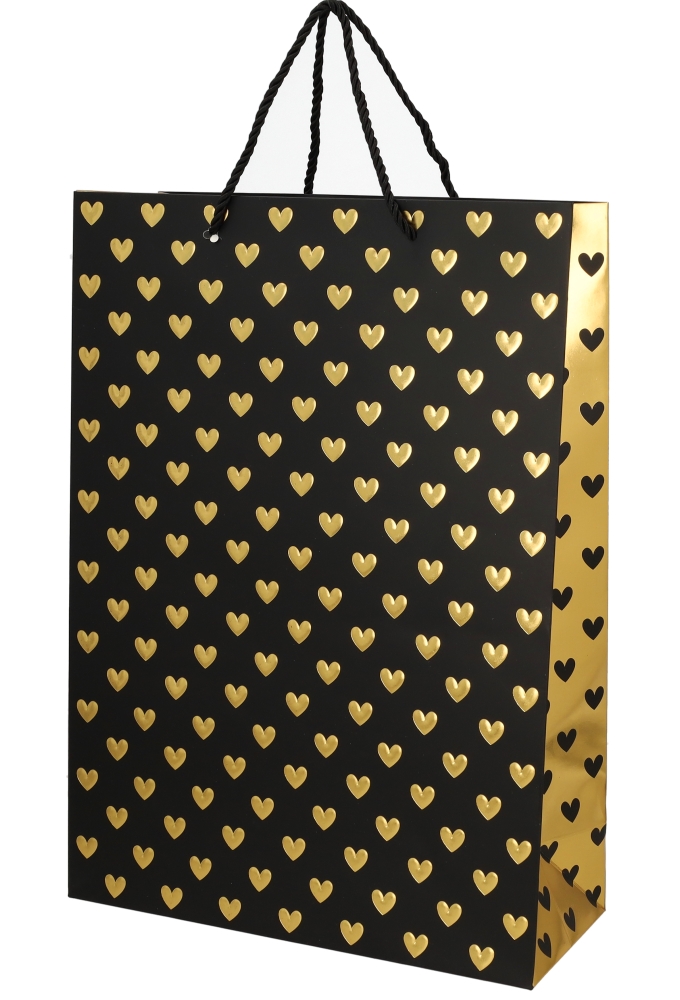 Kadotasjes Liefde Golden Hartjes Black 30x12x42cm 10stuks