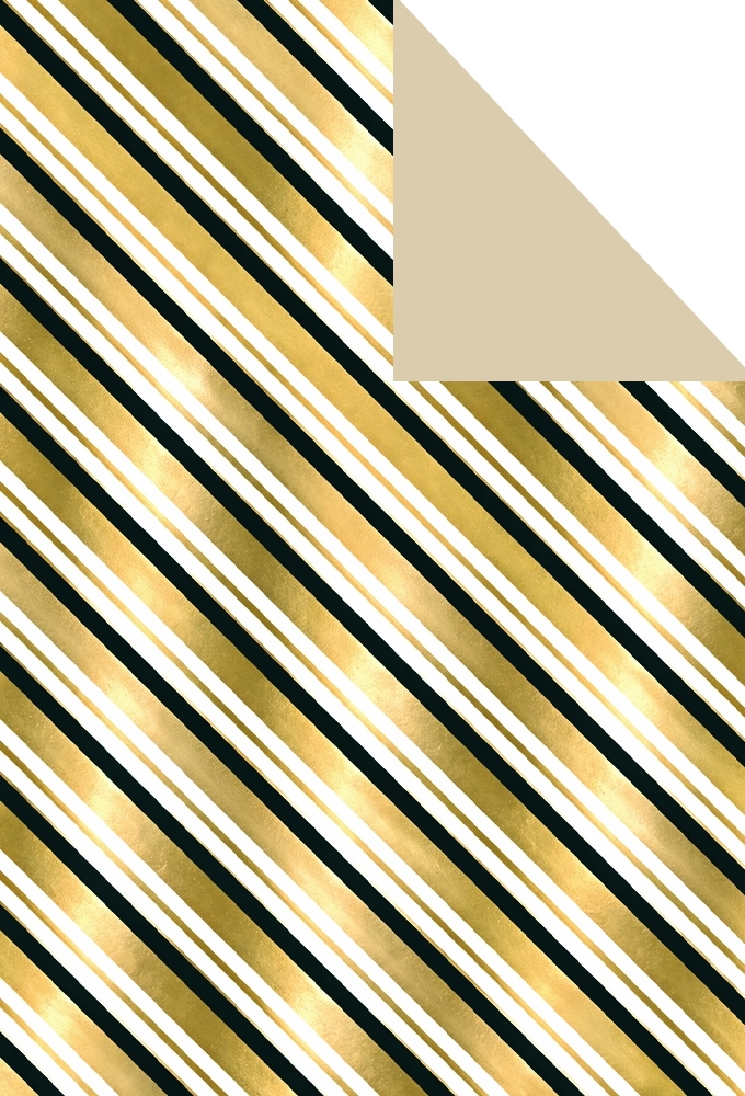 Kadopapier Party Stripe Wit Goud Metallic 80gram 50cm x 200meter