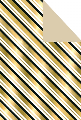 Kadopapier Party Stripe Wit Goud Metallic 80gram 50cm x 200meter