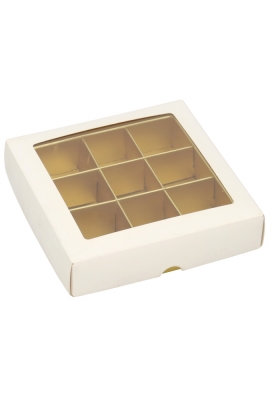 Bonbondoosjes & Deksel Zurich Wit Goud 9 bonbons 10.5x10.5x3cm 25stuks