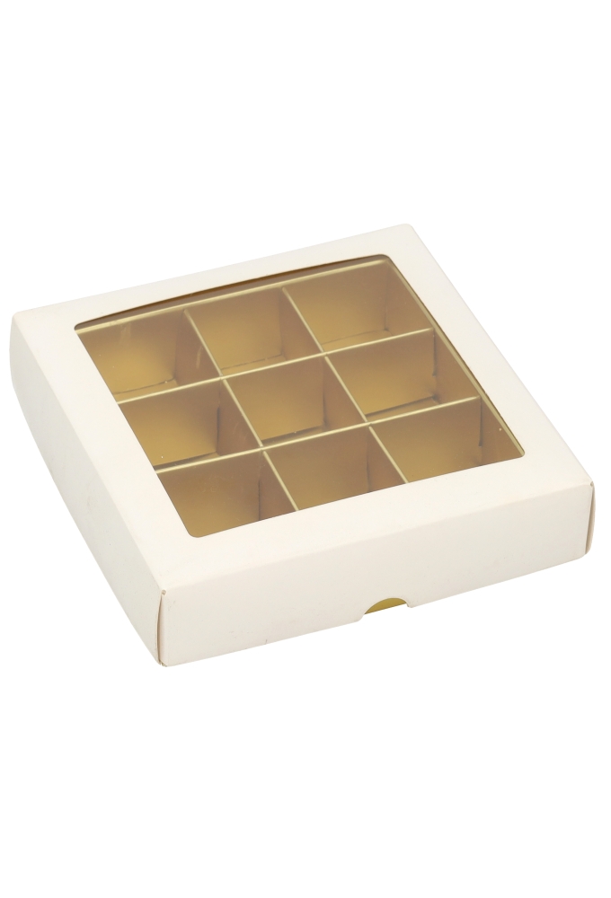 Bonbondoosjes & Deksel Zurich Wit Goud 9 bonbons 10.5x10.5x3cm 25stuks