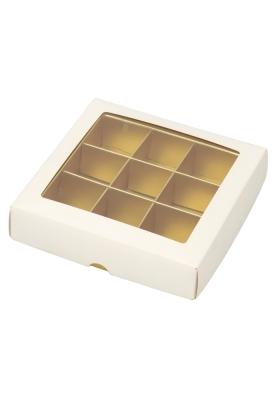 Bonbondoosjes & Deksel Zurich Wit Goud 9 bonbons 10.5x10.5x3cm 25stuks