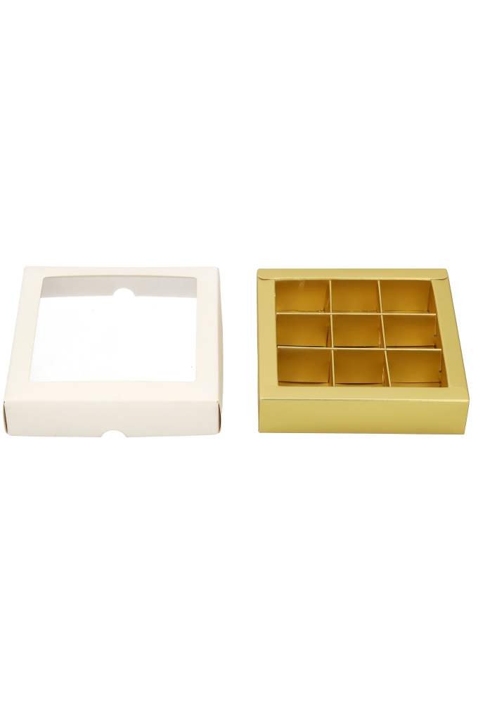 Bonbondoosjes & Deksel Zurich Wit Goud 9 bonbons 10.5x10.5x3cm 25stuks