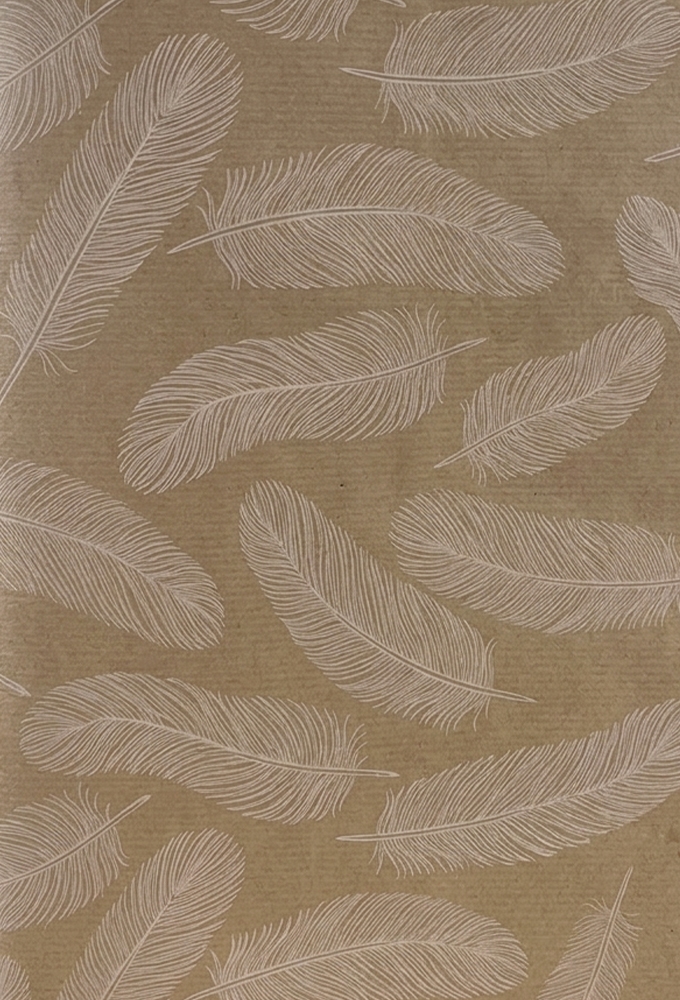 Kraft Bruin Geschenkpapier Veren Wit 65gr 50cm x 200meter