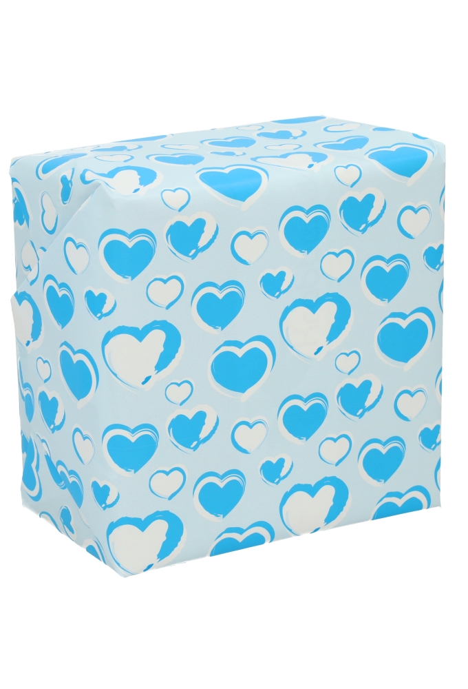 Kadopapier Blauwe Hartjes Mat 30cm x 100meter