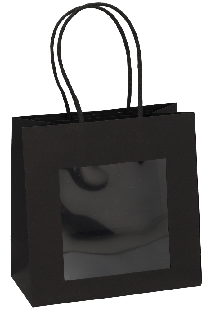 Kadotasjes Lenno Met Handvat & Venster Zwart 16x8x16cm 10stuks