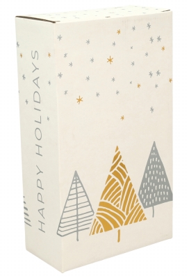 Wijndozen Happy Holidays Wit voor 2 fles 19x9.5x33cm 8stuks