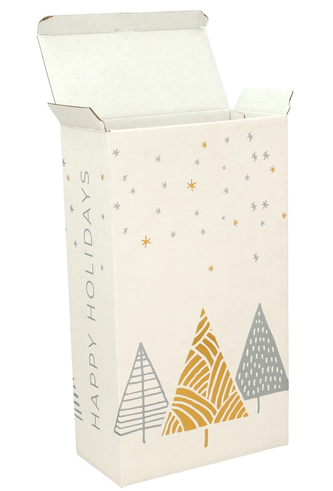 Wijndozen Happy Holidays Wit voor 2 fles 19x9.5x33cm 8stuks