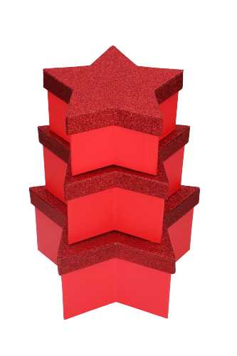 Geschenkdoos Met Deksel Glitter Star Rood Middel 19x19x9.5cm 1stuks