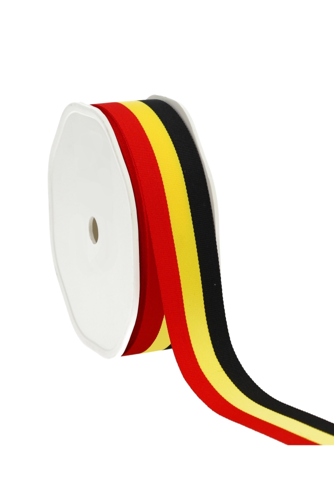 Lint Stofband Belgie Zwart Geel Rood 2.5cm x 20 meter