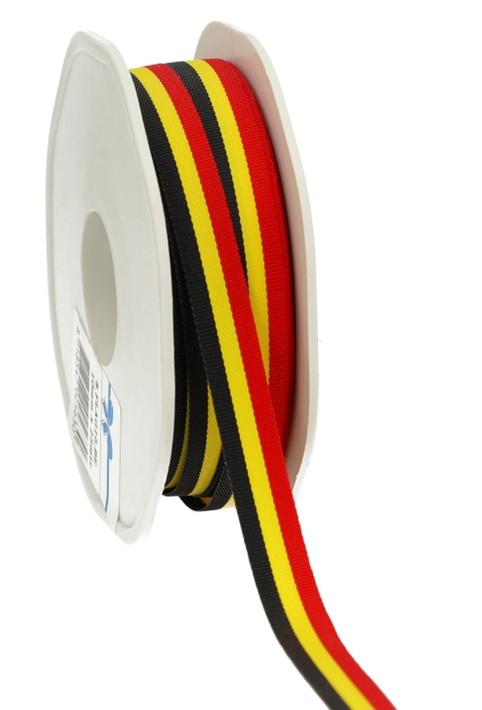 Lint Stofband Belgie Zwart Geel Rood 25 meter x 1cm